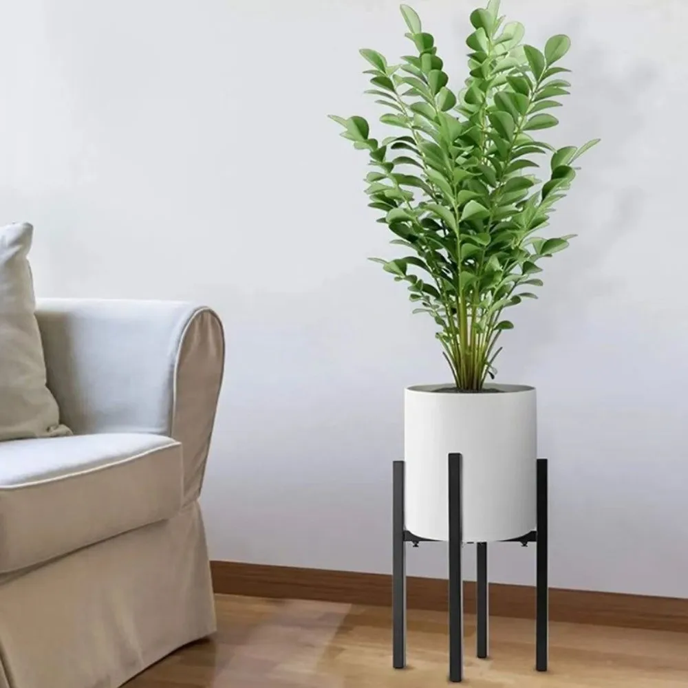 Heavy Duty Metal Plant Stand Adjustable Mid Century Modern Planter Holder Stable Design Corner Floor Stand Home Garden Decor