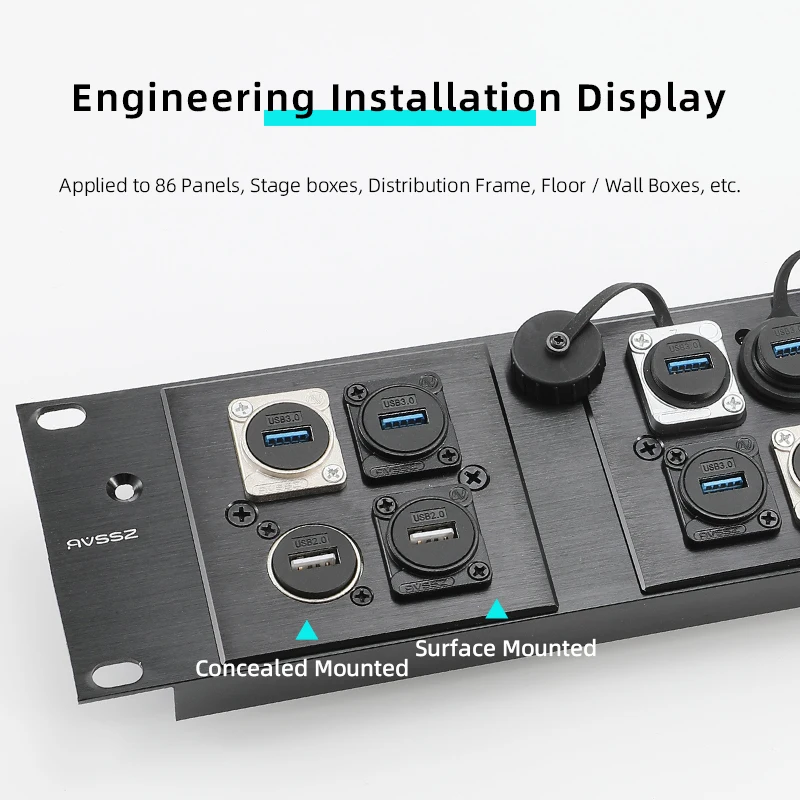 D-type 2.0/3.0 modulaire socketconnector USB-datakabelinstallatie 86-paneelkast Geen soldeer Doppeldoorlaatdockingadapter