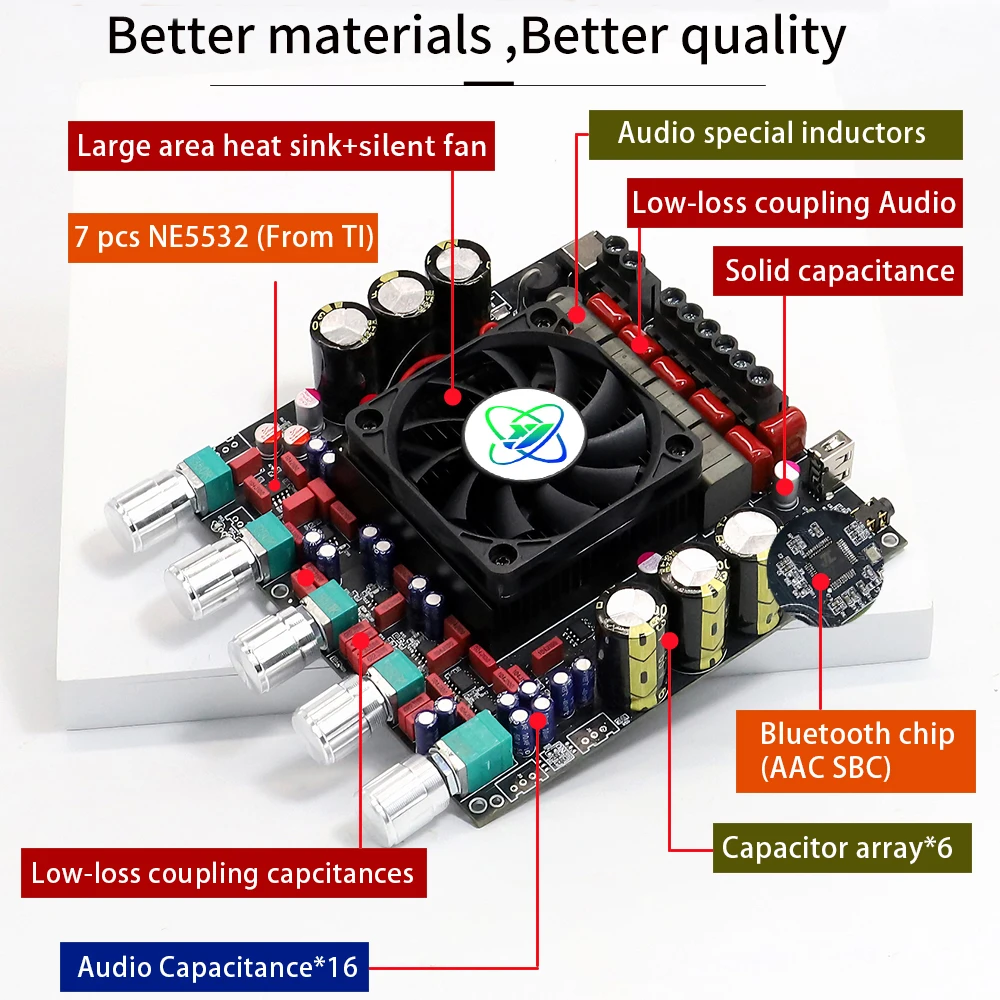 AS21HPA Bluetooth Digital Sound Amplifier Board 2.1Channel Dual Channel Subwoofer 300W*2+600W TPA3255 High-Power Audio Amplifier