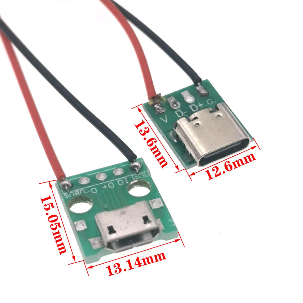 

10PCS Micro USB Type-C Female base adapter plate welded terminal wire turn PH2.0 Power interface test board Connection adapter