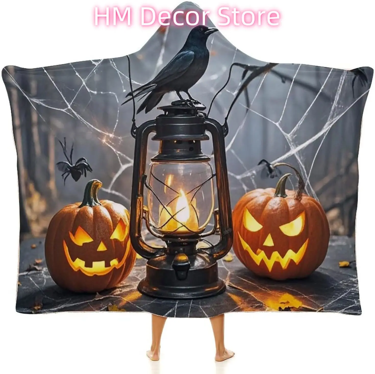Black Crow Spider Wearable Hooded Blanket, Ultra Soft Arctic Velvet Cape Cloak Unisex - Cozy Wearable Blanket