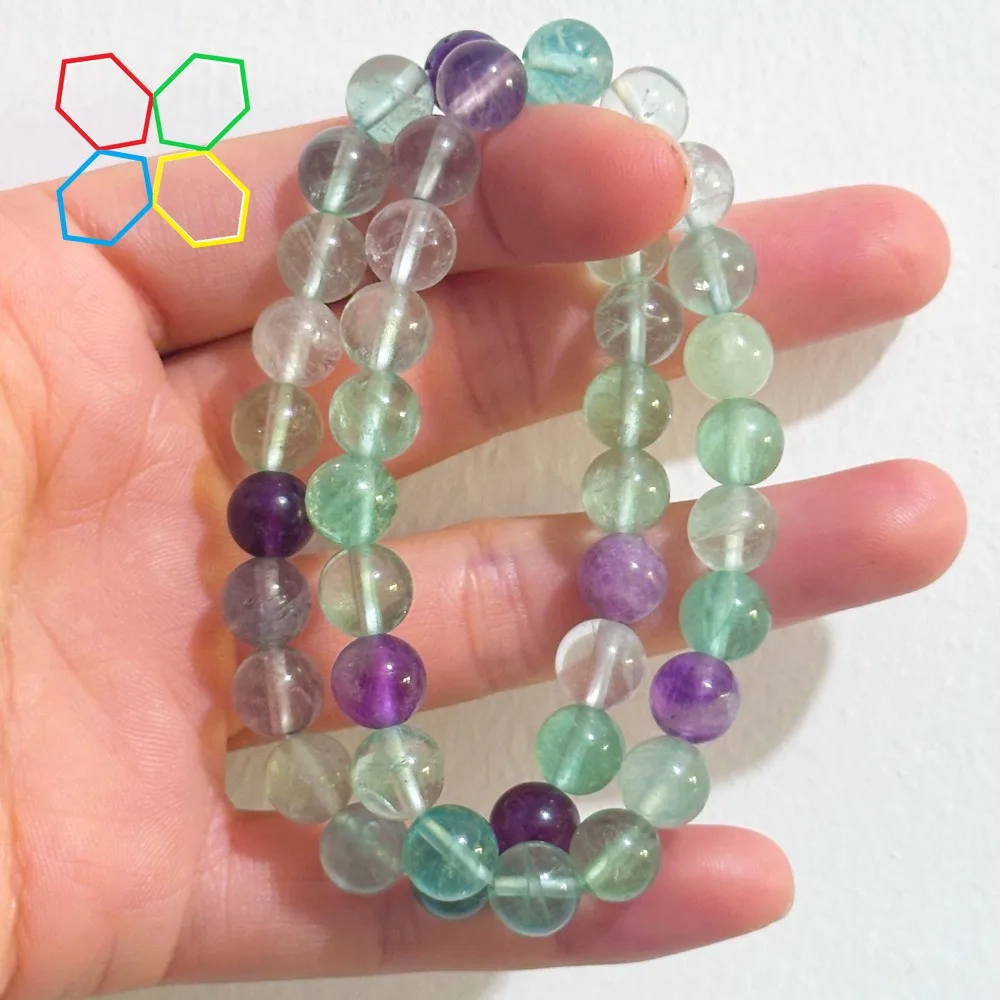 5pcs Multicolor Crystal Fluorite Stone Beads Bracelet for Women Men Beaded Strand Gift Original Elastic Rope Energy Jewelry Gift