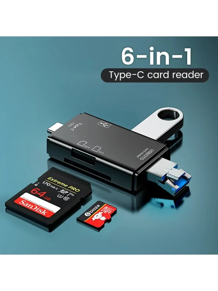 Lecteur de carte SD multifonction 6 en 1 OTG USB2.0 type-c/TF/carte mémoire SD lecteur de carte intelligent pour adaptateur d'accessoires pour ordinateur portable