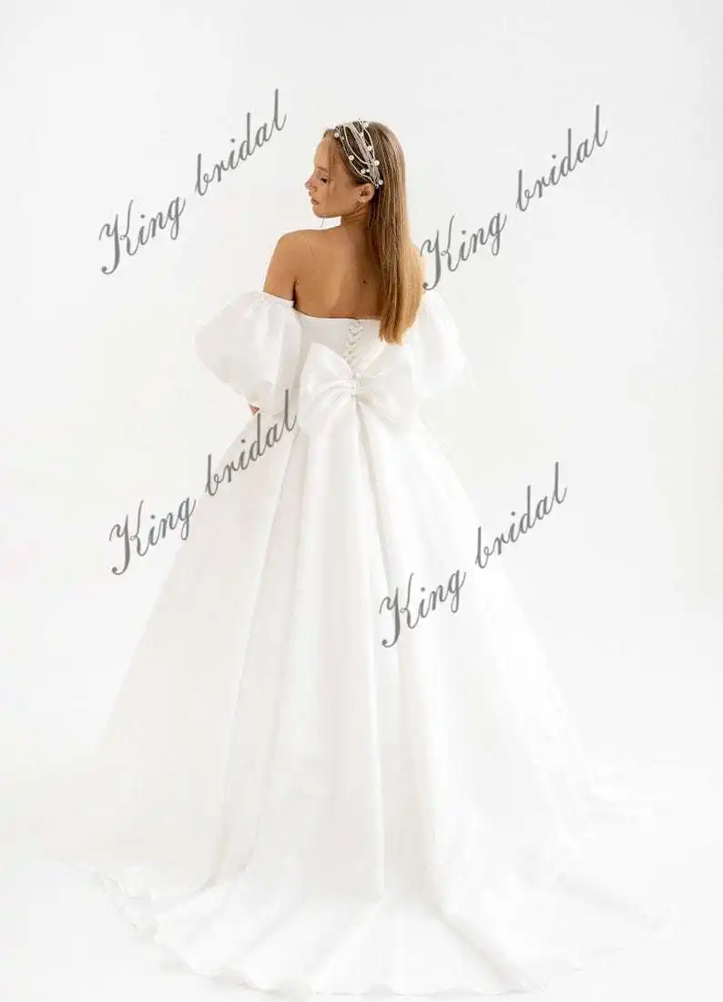 Abito da sposa in raso scintillante Abito da ballo personalizzato Abiti da sposa con spalle scoperte Corsetto Abito da sposa Gonna a palloncino Abito da sposa