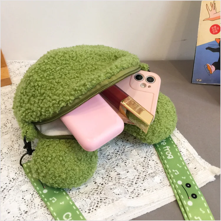 Brutto divertente rana peluche zaino piccole ragazze borsa donna cartone animato rana Messenger Bag peluche bambola studente ragazza carina borsa a tracolla muslimah