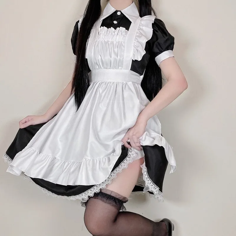 

New Cosplay Costume Cute Maid Lolita Long Sleeved Dress Headwear Apron Suits Performance Party Role Playing Outfits for Women
