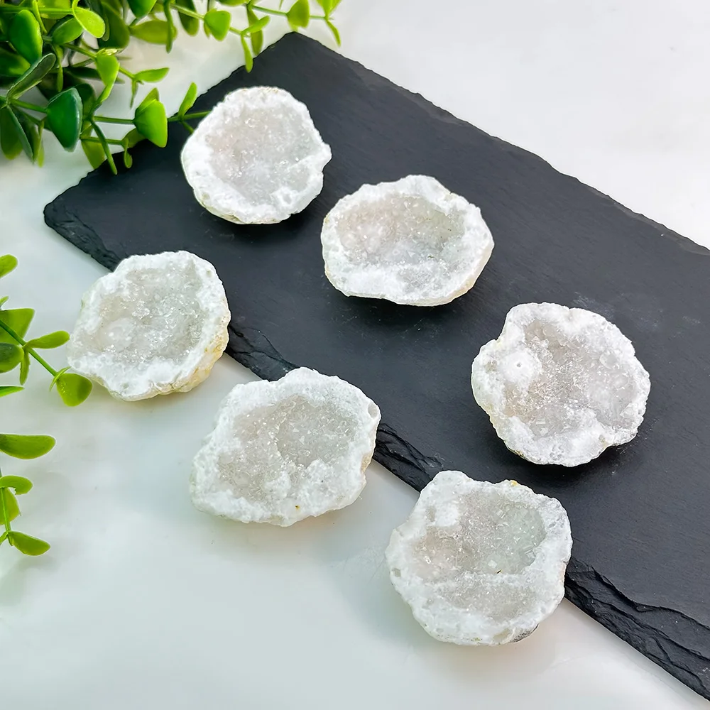 1Pair Natural Clear Crystal Geode Radiant Blend of Beauty and Energetic Power intricate crystal structure