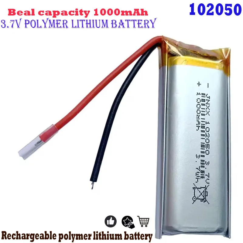 102050 3.7V 1000mAh Lithium Polymer Battery Suitable for Bluetooth Devices Speakers MP4 Beauty Machine LED Rechargeable Battery