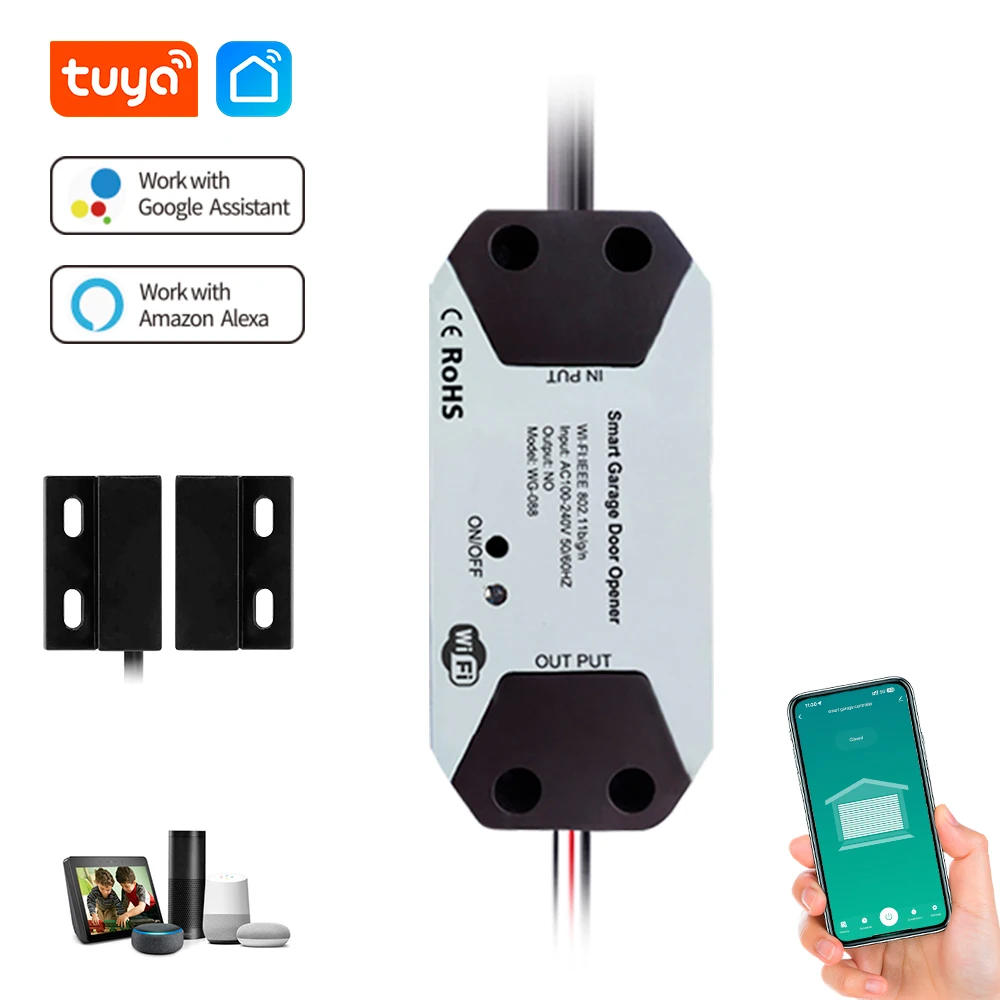 

IHSENO WiFi Switch Smart Garage Door Opener Controller Work With Alexa Google Home SmartLife/Tuya APP Control No Hub Require