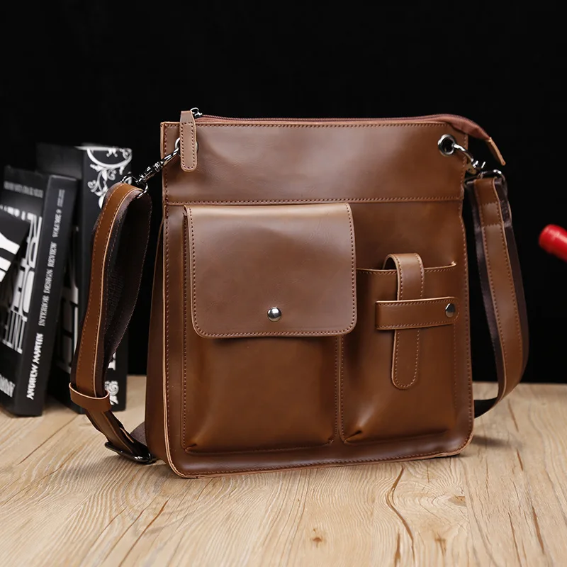 

New Fashion Men's Square Bag Leather Shoulder Crossbody Bag Multifunction Travel Bag Messenger Pack Phone Handbag Mochila Bolsa