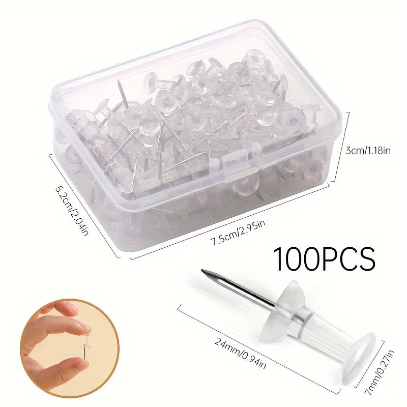 100 Uds. Cabeza de plástico transparente, punta de acero, tachuelas para pared, calendario, foto, resistente para proyectos de manualidades y de oficina en casa