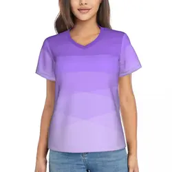 Ombre Polygonal T-Shirt Gradient Purple Y2K Modern T Shirts Female V Neck Basic Tshirt 2024 Summer Short Sleeves Custom Top Tees