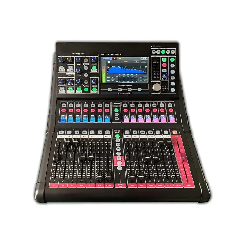

16-канальный профессиональный аудиомикшер с цифровым звуковым процессором, 10,1-дюймовым сенсорным дисплеем, USB, металлический корпус