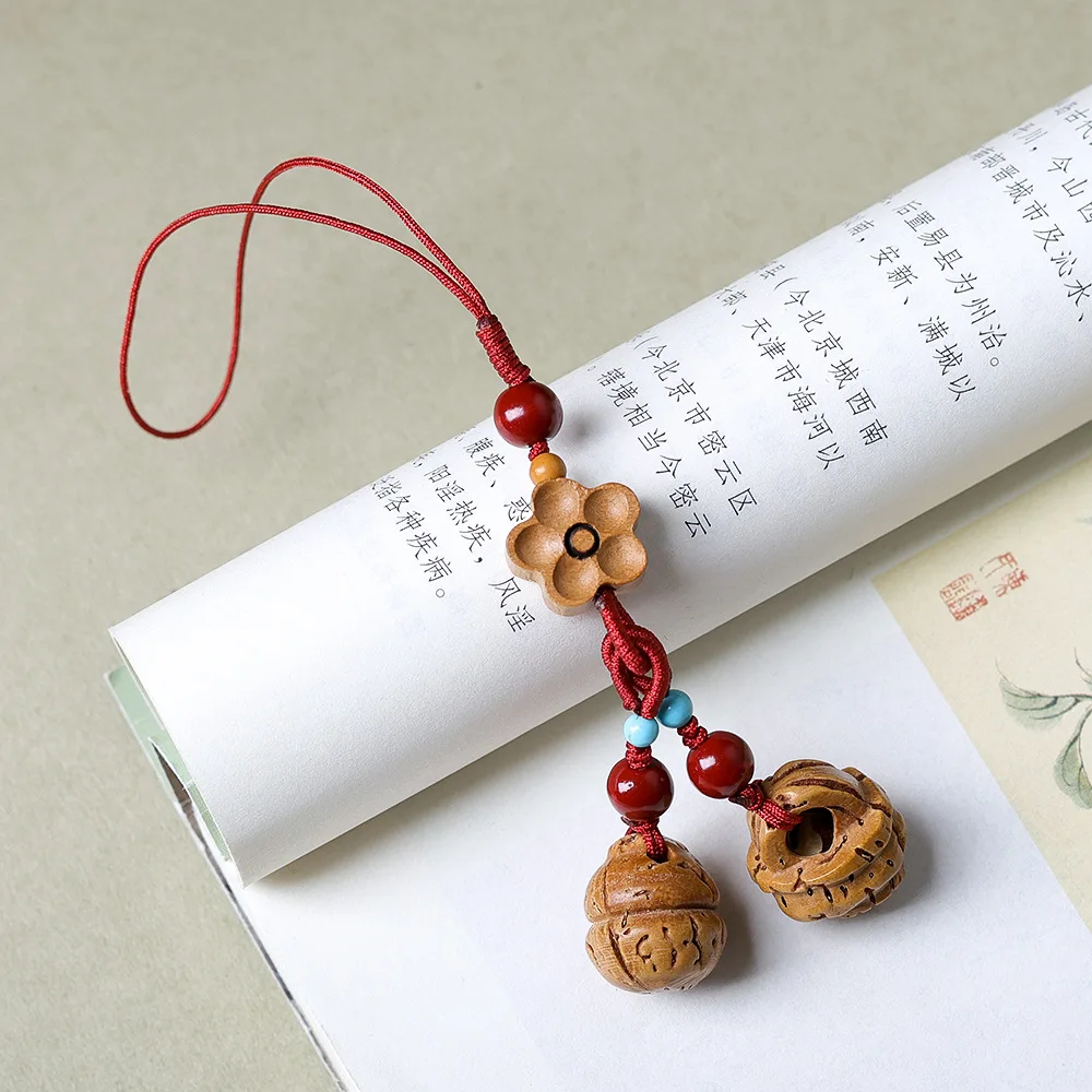 Peach kernel zucchini basket mobile phone chain pendant play mahogany small flowers cinnabar baby red string charmward off evil