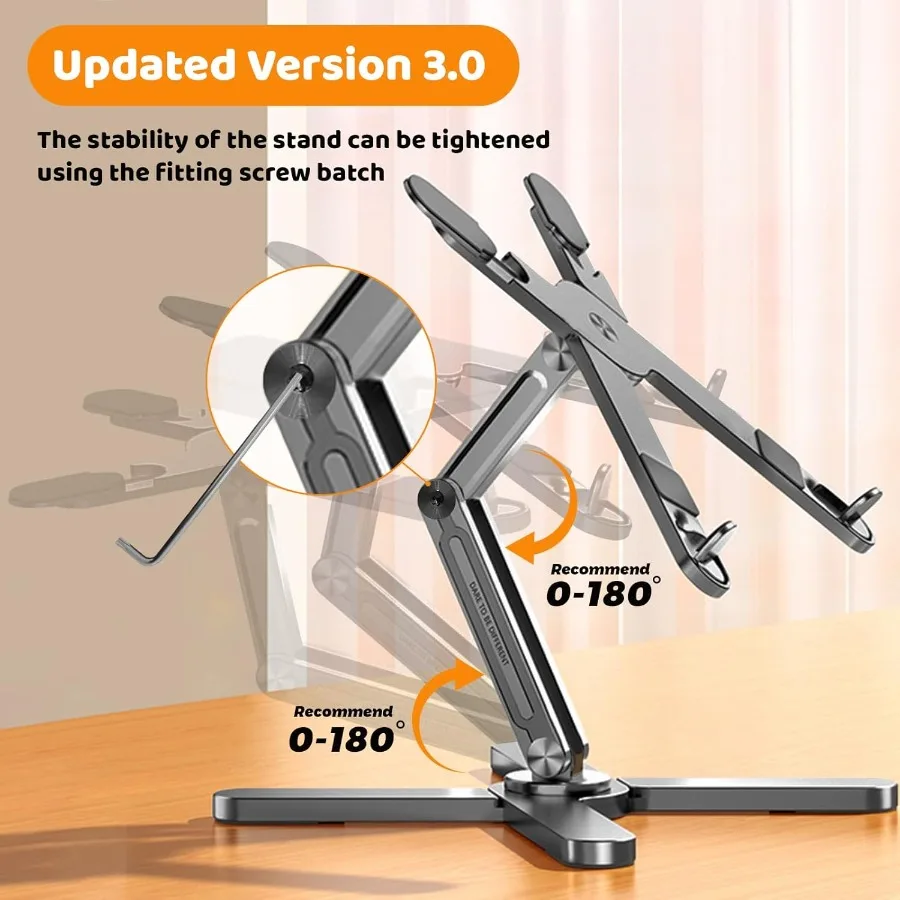 360度回転ベース付きラップトップスタンド コンピューターノートブックラップトップライザー デスク用メタルホルダー 協働作業用 完全に折りたたみ可能