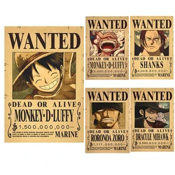 Pósteres de una pieza de Luffy Gear 5 Sun God Nika Zoro Buggy Bounty Wanted, figura de cuatro emperadores, decoración de pared Vintage