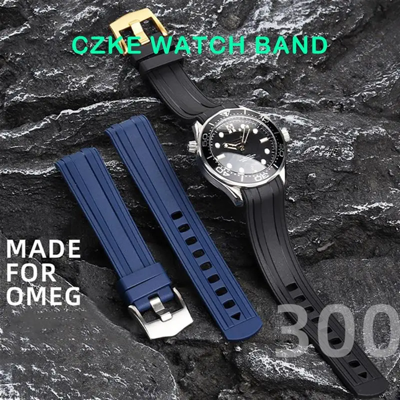 TINTAG 20mm 22mm Rubber Watchband For Omega SEAMASTER 003 007 PLANET OCEAN AT150 Pin Buckle Silicone Strap Watch Band Bracelet