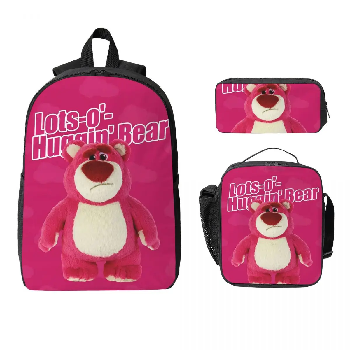 

Lotso Huggin-Strawberry Bear Backpack Boys Girls BookBag School Bag Computer Shoulder Bags 3ps Insulated Lunch Bag Pencil Case