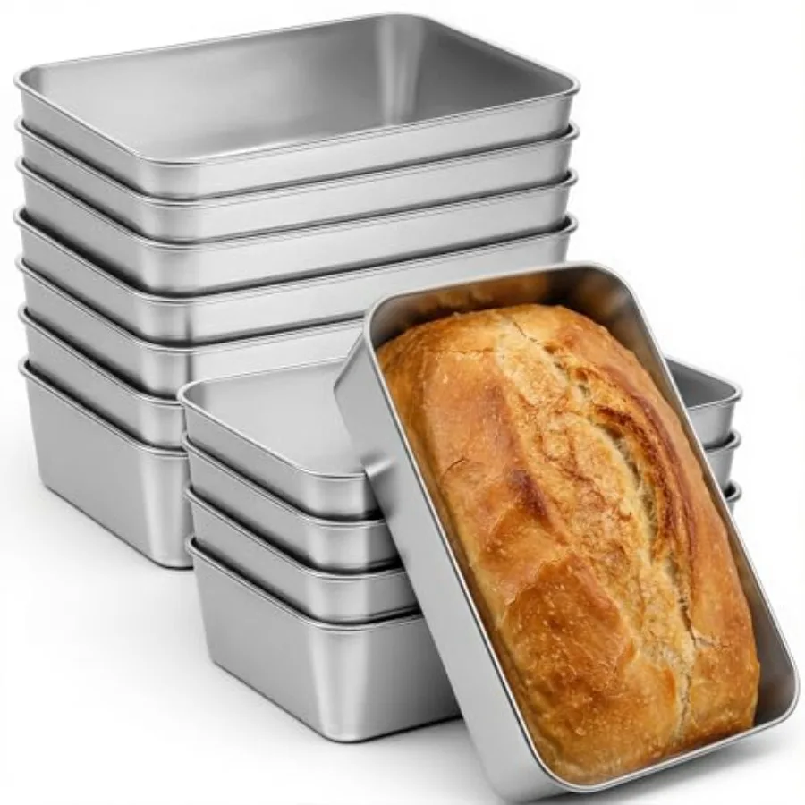 

Набор из 12 форм для выпечки из нержавеющей стали 304, 8,5 x 5,5 дюймов, для хлеба, хлебобулочных изделий, мясных рулетов, кексов, сэндвичей, можно использовать в духовке и мыть в посудомоечной машине.