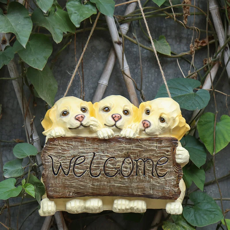 Garden Decoration Courtyard Layout Resin Puppy Ornaments Simulation Golden Retriever Welcome Board Cute Animal Dog Home Decor