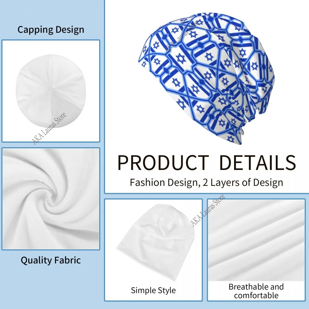 علم إسرائيل للجنسين بونيه الشتاء في الهواء الطلق طبقة مزدوجة قبعات رقيقة للرجال والنساء #4