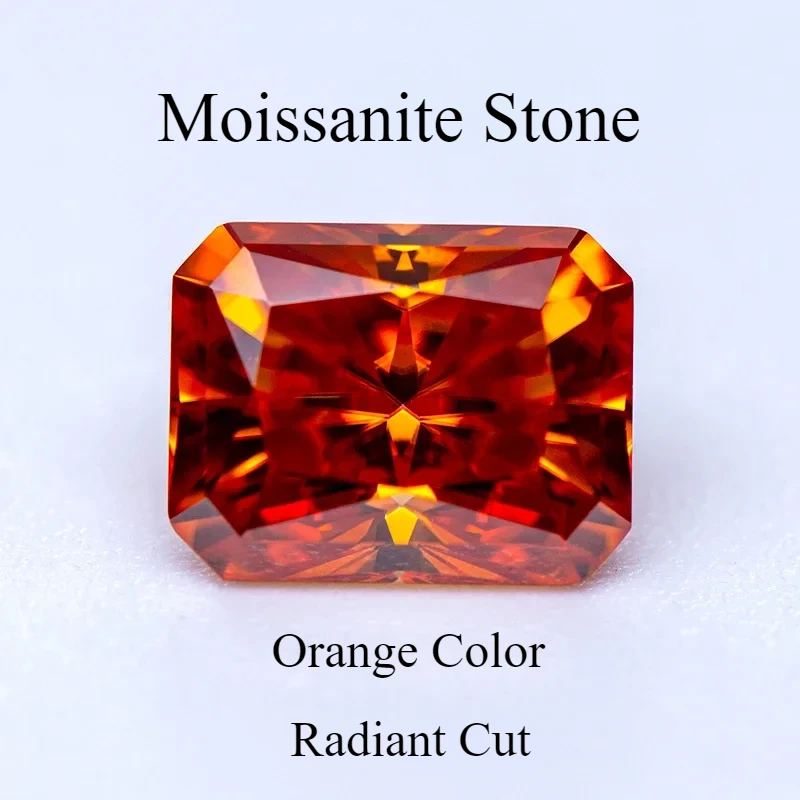 

Moissanite Stone Orange Color Radiant Cut Gemstone Lab Grown Diamond Charms Ring Necklace Earrings Making With GRA Certificate