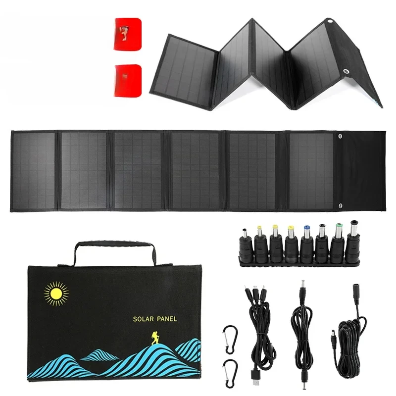 60W/100W Portable Folding Solar Panel Dual USB+DC Output Solar Charger Outdoor Camping Emergency Power Supply for Phone