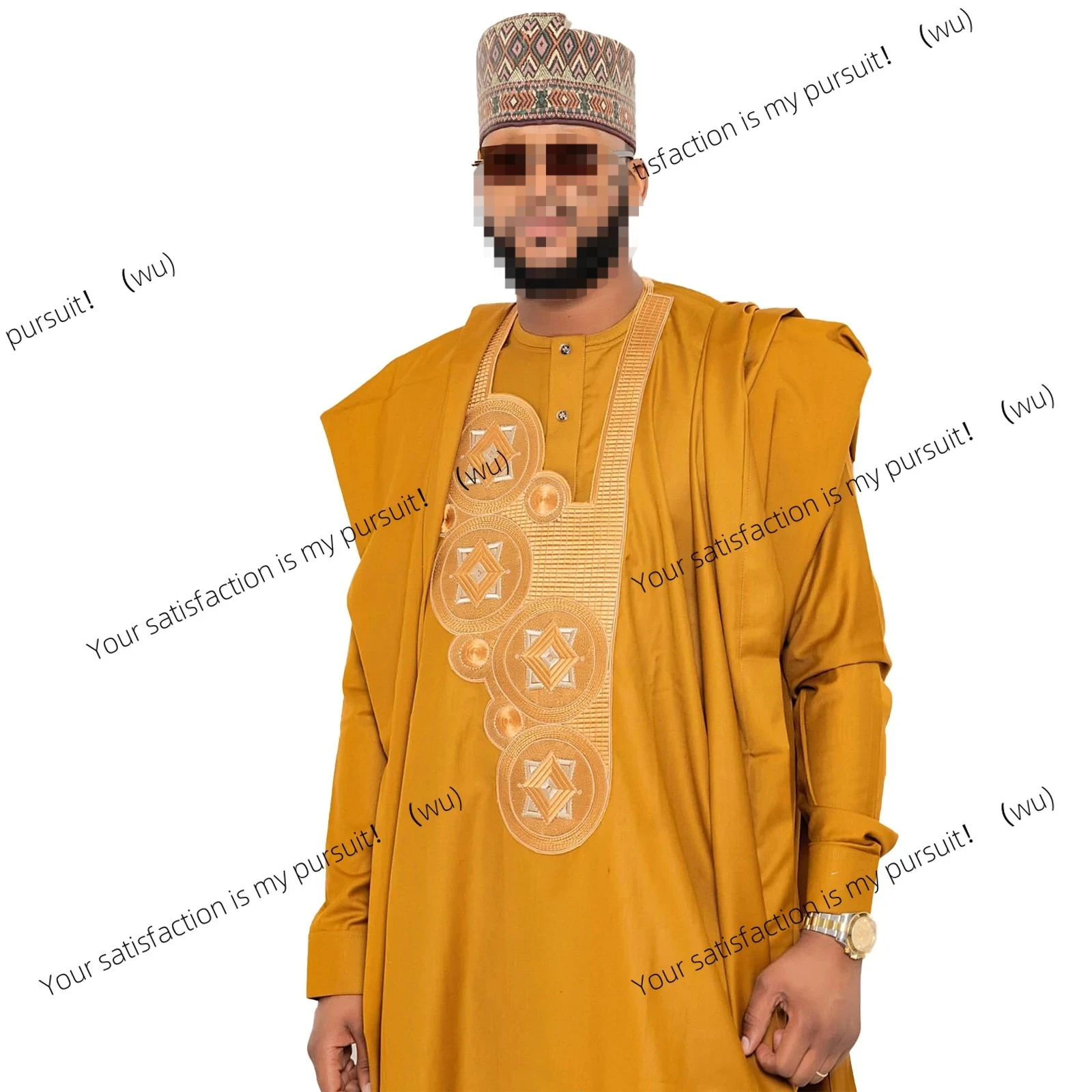 

ZOCI-African Clothing For Men Traditional Bazin Riche Embroidery Design Top Long Sleeve 3 Piece Set