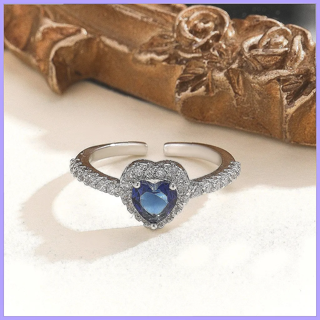 Peach Heart Ring for Women, Love-Shaped Zircon Diamond Copper Silver Plated Fashion Jewelry Gift