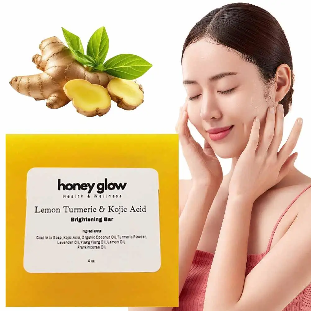 Lemon Turmeric Kojic Acid Brightening Soap Deeply Cleansing Glowing Rejuvenating Tone Soap Even Handmade Body Exfoliating S K9a0