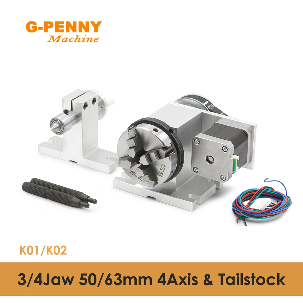 

G-Penny 4th Axis Kit With Tailstock Rotate Axis With Nema17 Stepper Motor 50/65mm CNC Dividing Head Rotation 4:1 for Mini Router