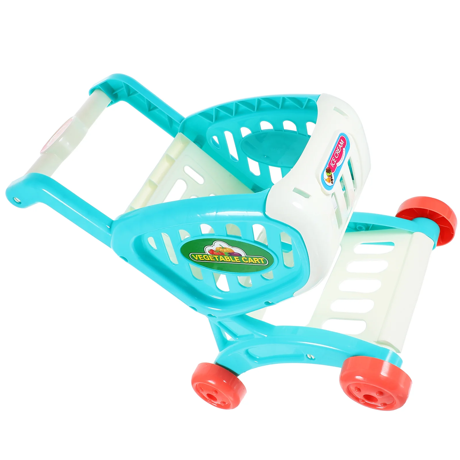 Carrito de compras para niños pequeños, estante de almacenamiento para muñecas, comestibles para bebés, azul