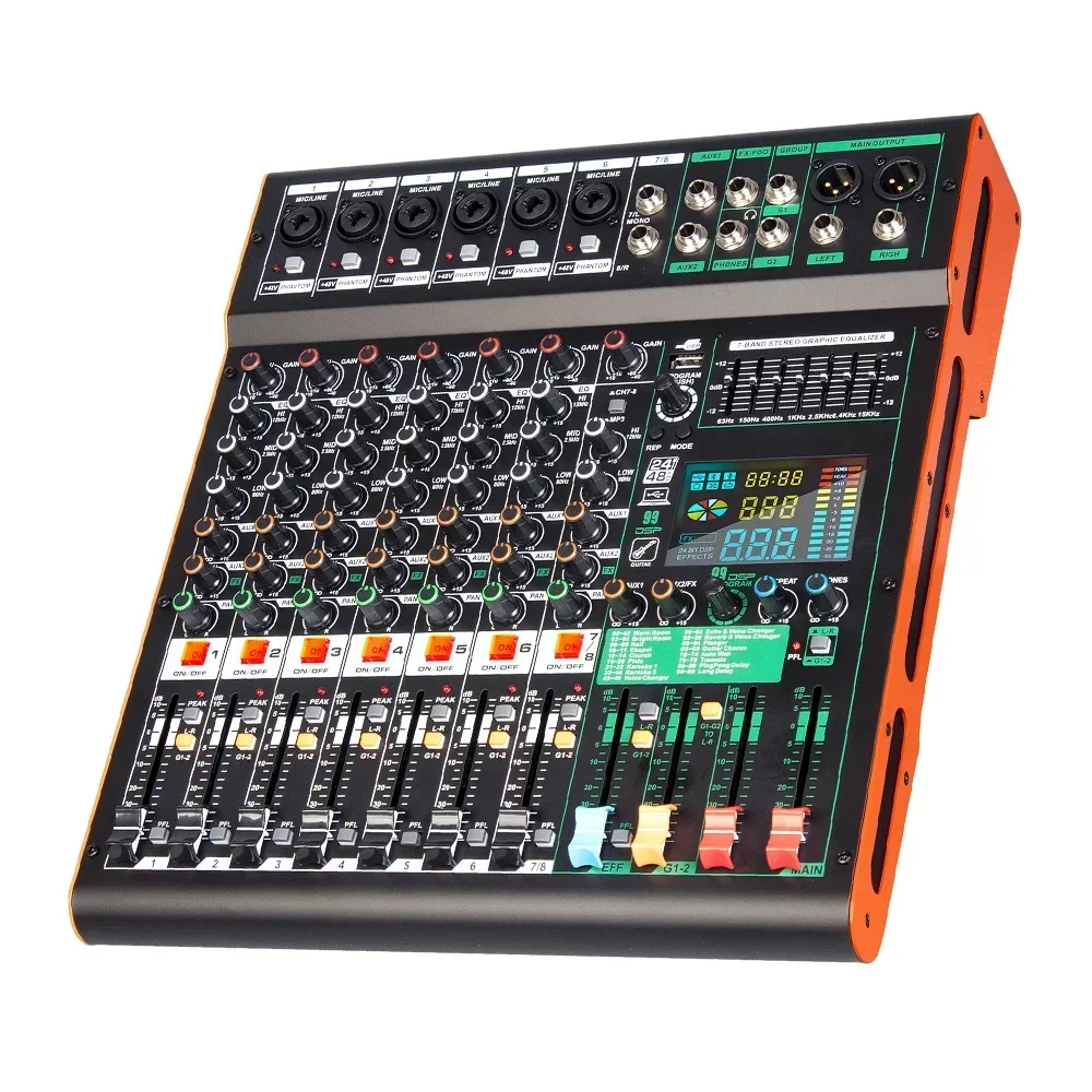 2026/TC8 Professional 8 Channel USB Sound Audio Console Mixer DSP Effector Stage Controller Digital DJ Audio Mixer