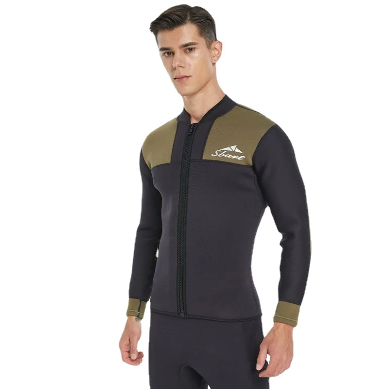 3MM Neoprene Wetsuits Top Men Long Sleeve Front Zipper Diving Surfing Warm Jackets Triathlon Wetsuit for Surf Snorkeling