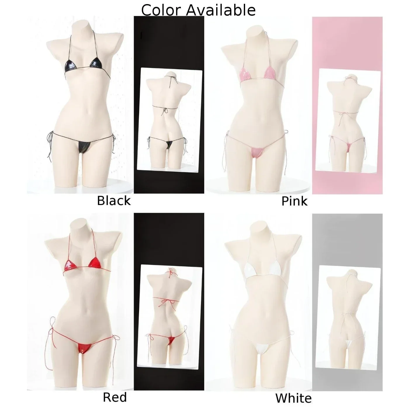 Womens Sexy Lingerie Bikini Bra G-string Wet Look Patent Leather Halter Lace-up Ultra Thin Transparent Party Club Jumpsuit