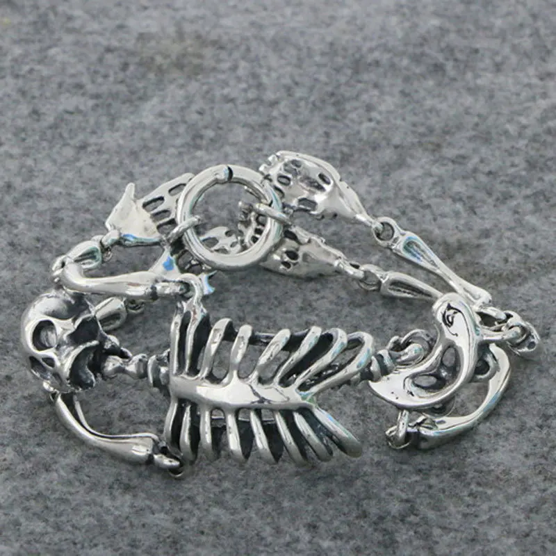 

Gothic style exaggerated S925 sterling silver European and American trendsetter skull head bracelet heavy industry domineering b