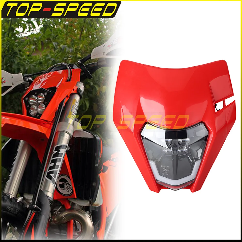 Supermoto Red Headlamp LED Head Light For TC TE TX FC 125 250 300 350 450 Rockstar FE 501 2014-2020 Dual Sport Naked Motorcycle