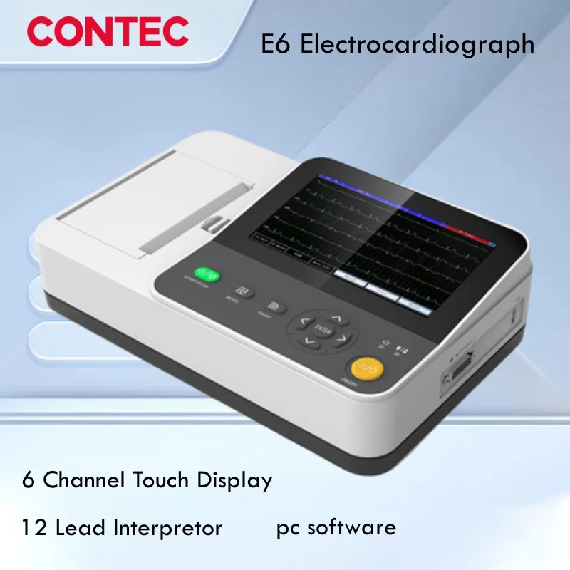 CONTEC Portable E6 Digital 6 Channel 12 lead ECG Monitor EKG Machine, Touch Electrocardiograph, USB PC Software,Interpretation