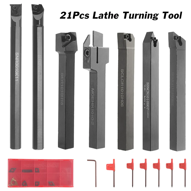 

21Pcs Lathe Turning Tool Kit 1/2'' 12mm Shank Metal Lathe Tool Holder Set for Turning Grooving Carbide Cutting Tools