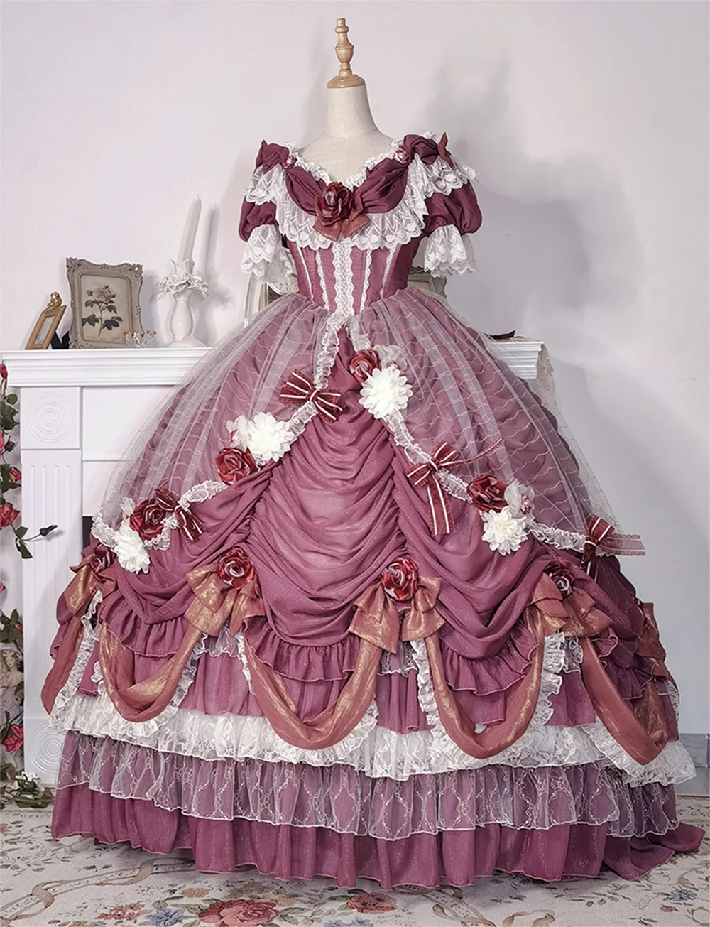 Luxury Queen Marie Antoinette Costume Romantic Rose Puffy Prom Dress Rococo Lolita Dress Vintage Victorian Princess Ball Gown