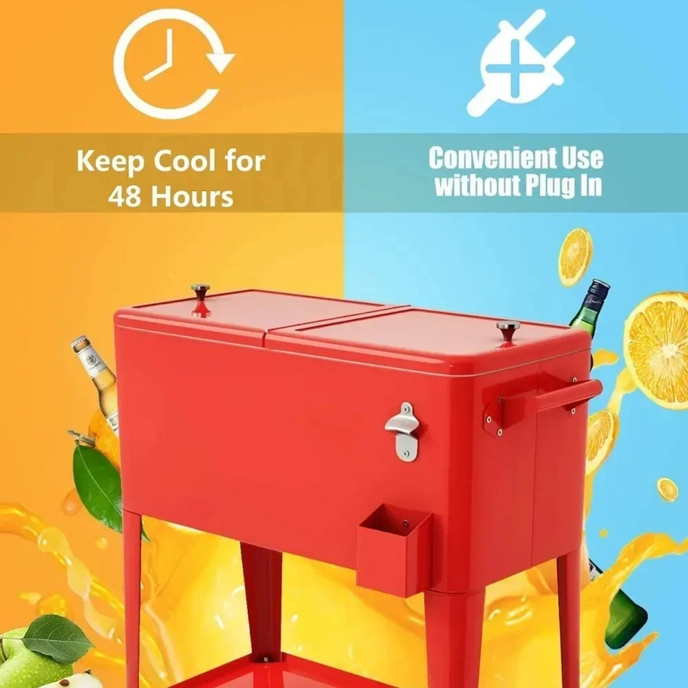 #For Patio Cooler Cart, 80qt Cooler  for Beverage with Locking Wheels, Beverage Bar Cooler Trolley Ice Chest for Party Cookouts view 5