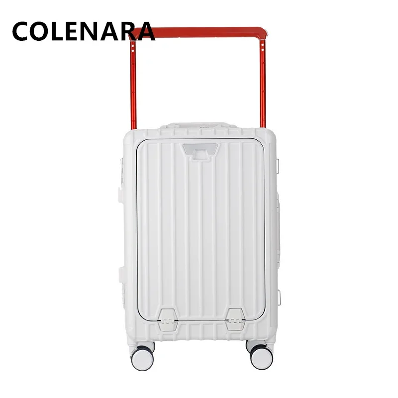 COLENARA Rolling Suitcase Front Opening Laptop Boarding Aluminum Frame Luggage 20 Inches with Cup Holder Password Suitcase