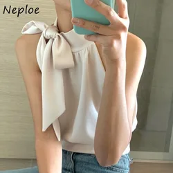 Neploe Elegant Fashion Bow Lace Up Halter Tank Top 2024 Summer New Vest for Women Y2k Slim Fit Sleeveless Blusas Mujer