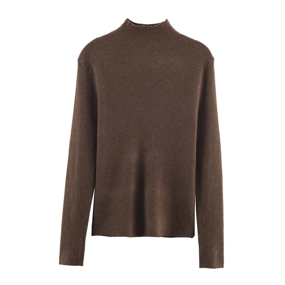 من المألوف فضفاض محبوك كم طويل نصف الياقة العالية سترة الخريف نمط جديد المرأة لباس غير رسمي مريح العلوي #1