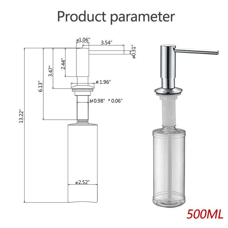 500ml kitchen sink soap dispenser Black dispenser Liquid soap Brass pump head Liquid soap bottle Hand pressed sink counter liqui