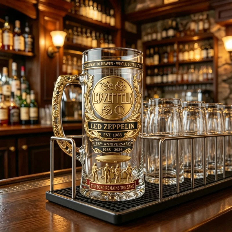 Led Zeppelin 1968-2026 58th Anniversary 3D Relief Beer Mug - Retro Rock Band Collectible Stein with Handle
