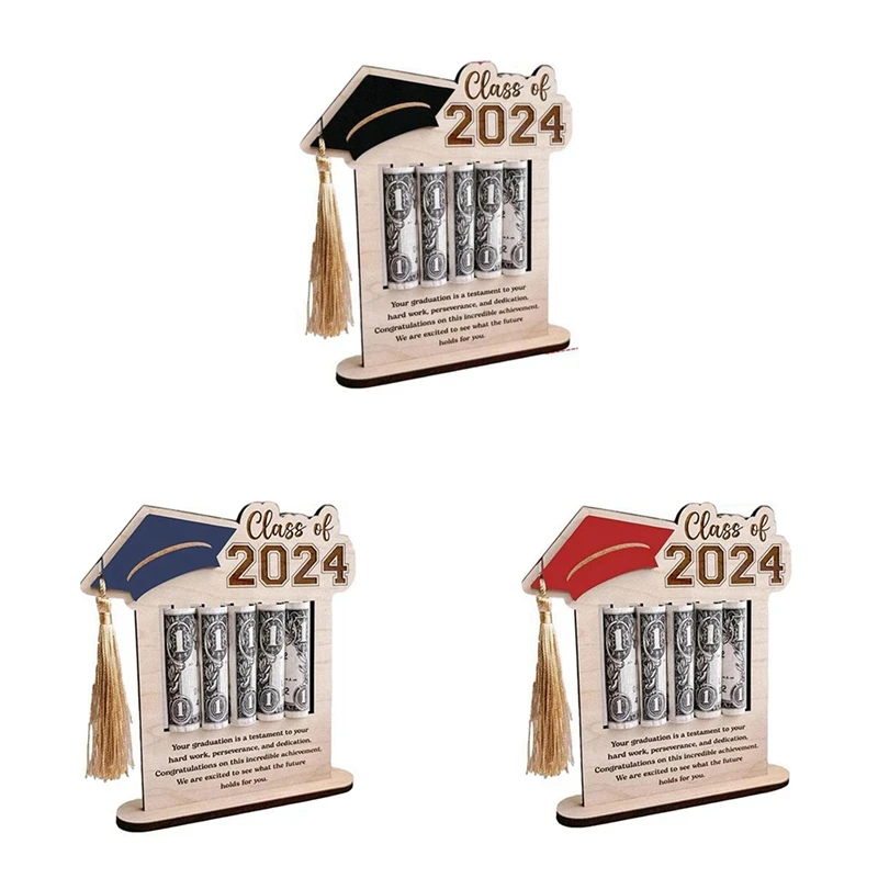 Money Card Holder 2024 Graduation Cash Holder Wooden Congrats Card Money Clip For Home Desktop Decor Party Favors