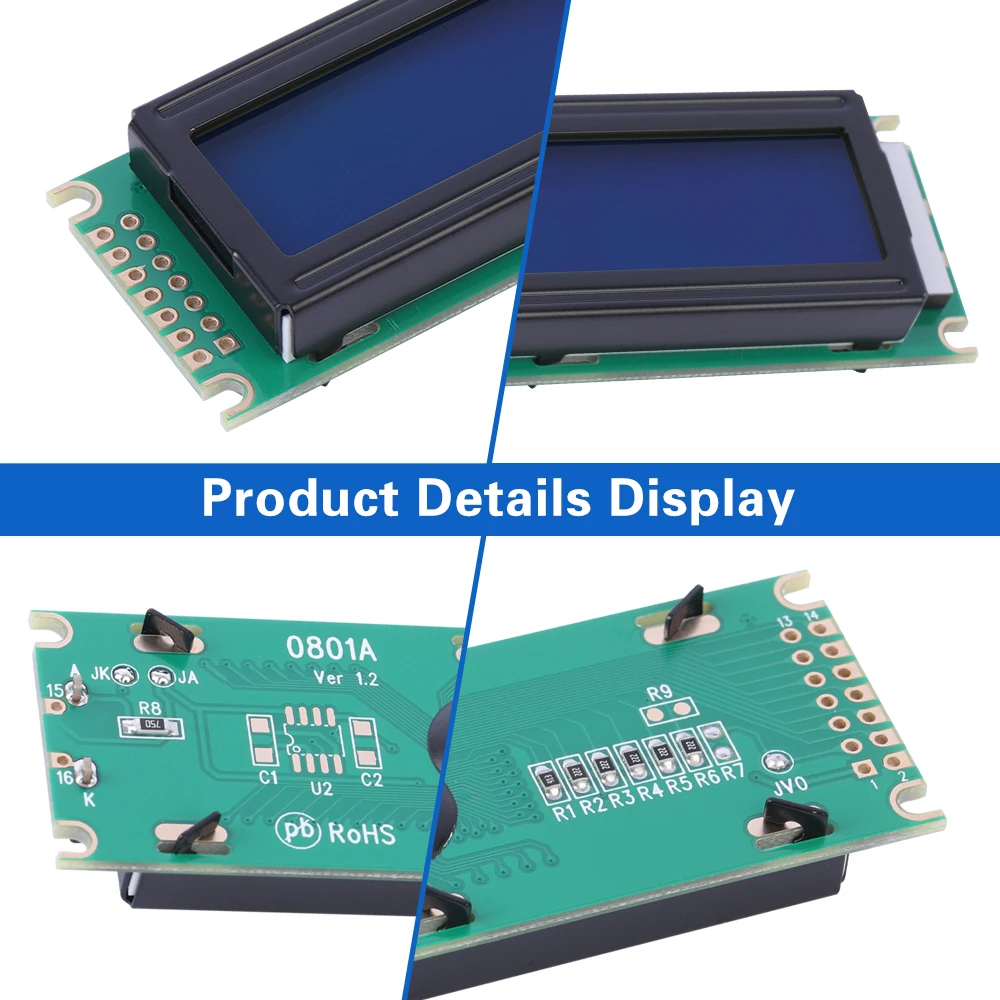 Blue Film White Letters 0801 Character Dot Matrix Screen 01X8 LCD 85X29X12Mm Built In ST7066U With Backlight