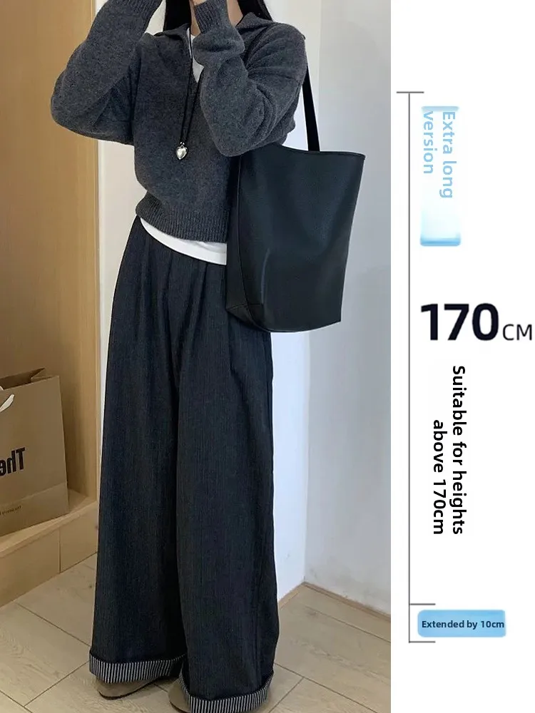 

Женские шерстяные брюки-костюмные, повседневные, прямого кроя, осенне-зимние, с отворотами, широкие штанины