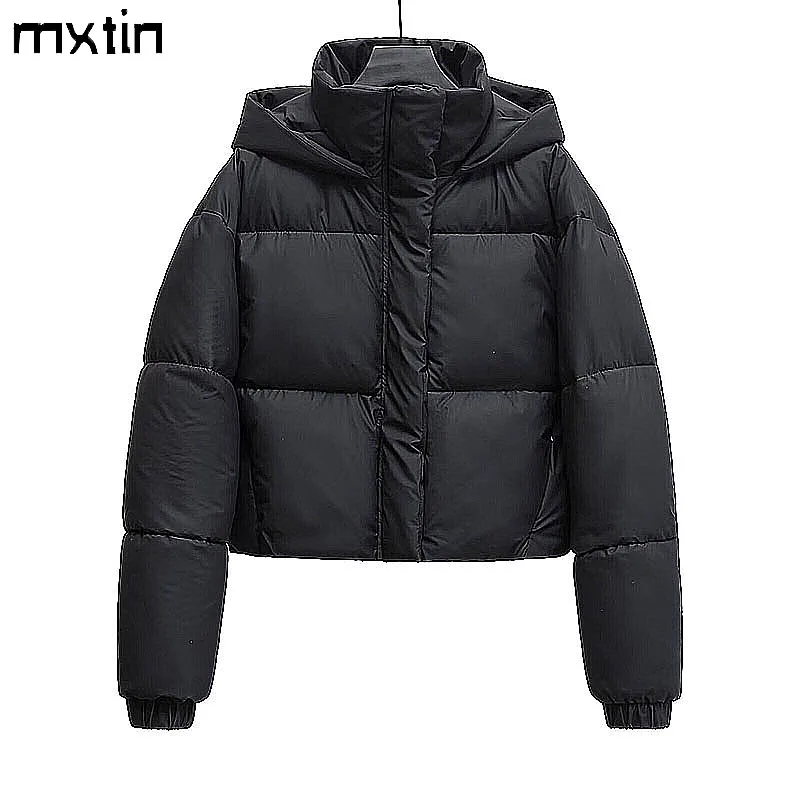 Women\'s Winter Jackets Vintage Black Hooded Short Cotton Padded Coats Fashion Thick Parkas Female Korean Outerwears Casual Tops